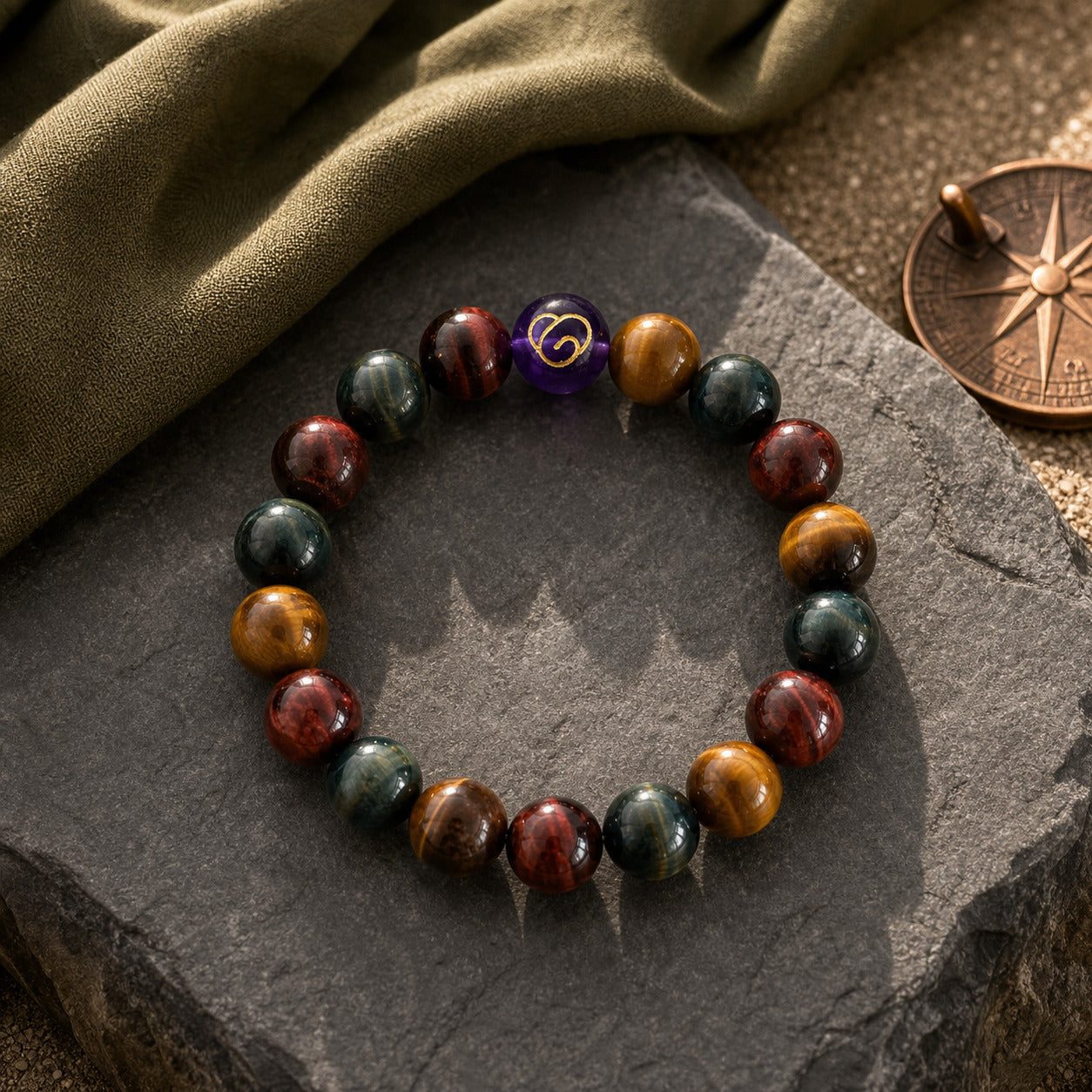 Tri-Color Tiger Eye Crystal Bracelet