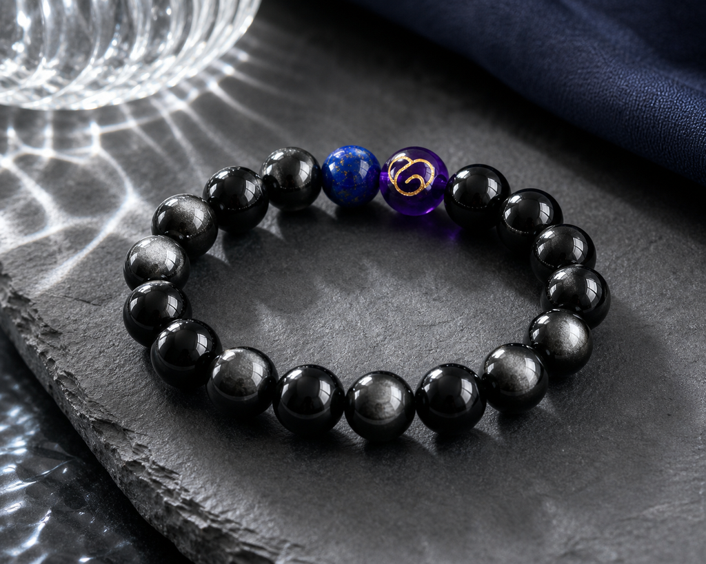 Obsidian and Lapis Lazuli Crystal Bracelet