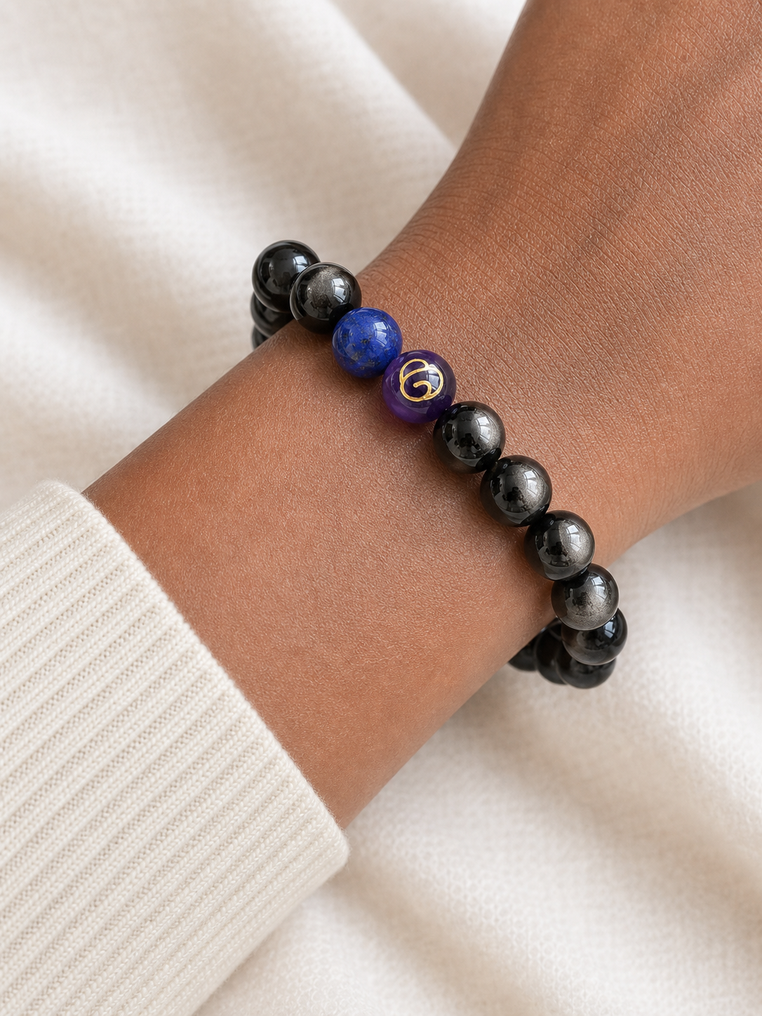 Obsidian and Lapis Lazuli Crystal Bracelet