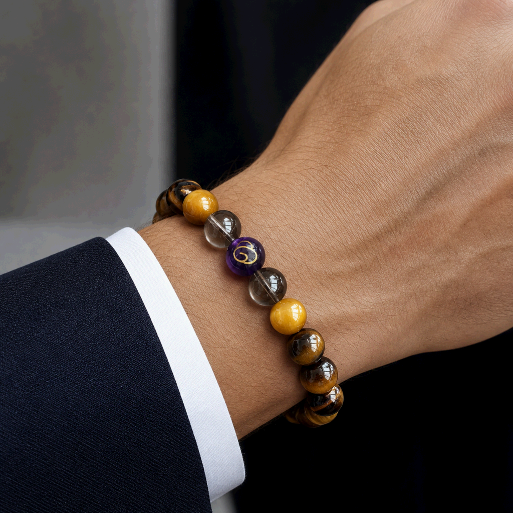 Earth Element Tiger Eye & Smoky Quartz Bracelet