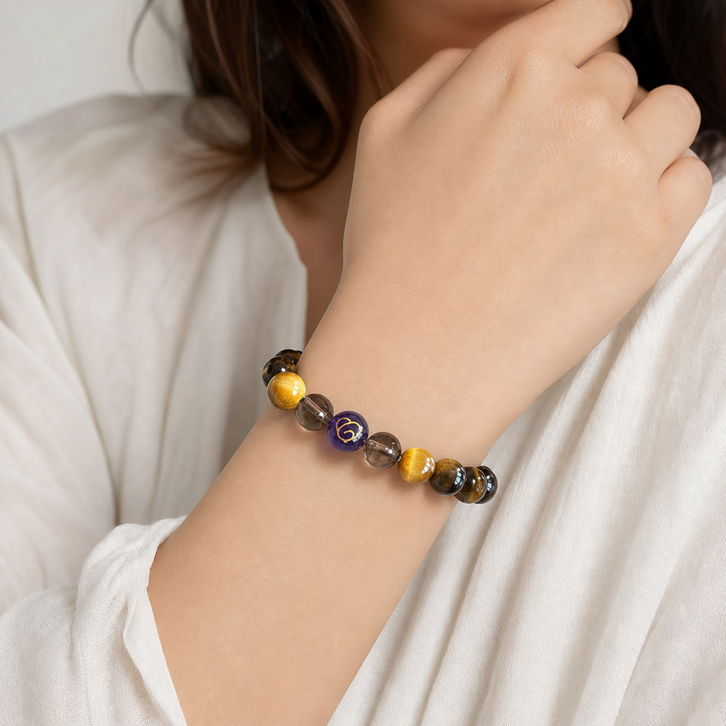 Earth Element Tiger Eye & Smoky Quartz Bracelet