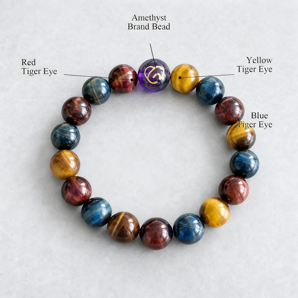 Tri-Color Tiger Eye Crystal Bracelet